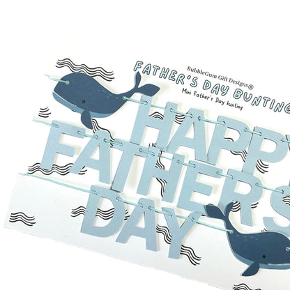 Happy Fathers Day mini bunting, Blue whale theme sign, Cute gift for daddy