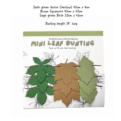 Mini leaf bunting Autumn decor, Chestnut tree Sycamore Sage green Birch tree, Leaf garland mini bunting Fall decorations for shelf decor