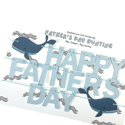 Happy Fathers Day mini bunting, Blue whale theme sign, Cute gift for daddy