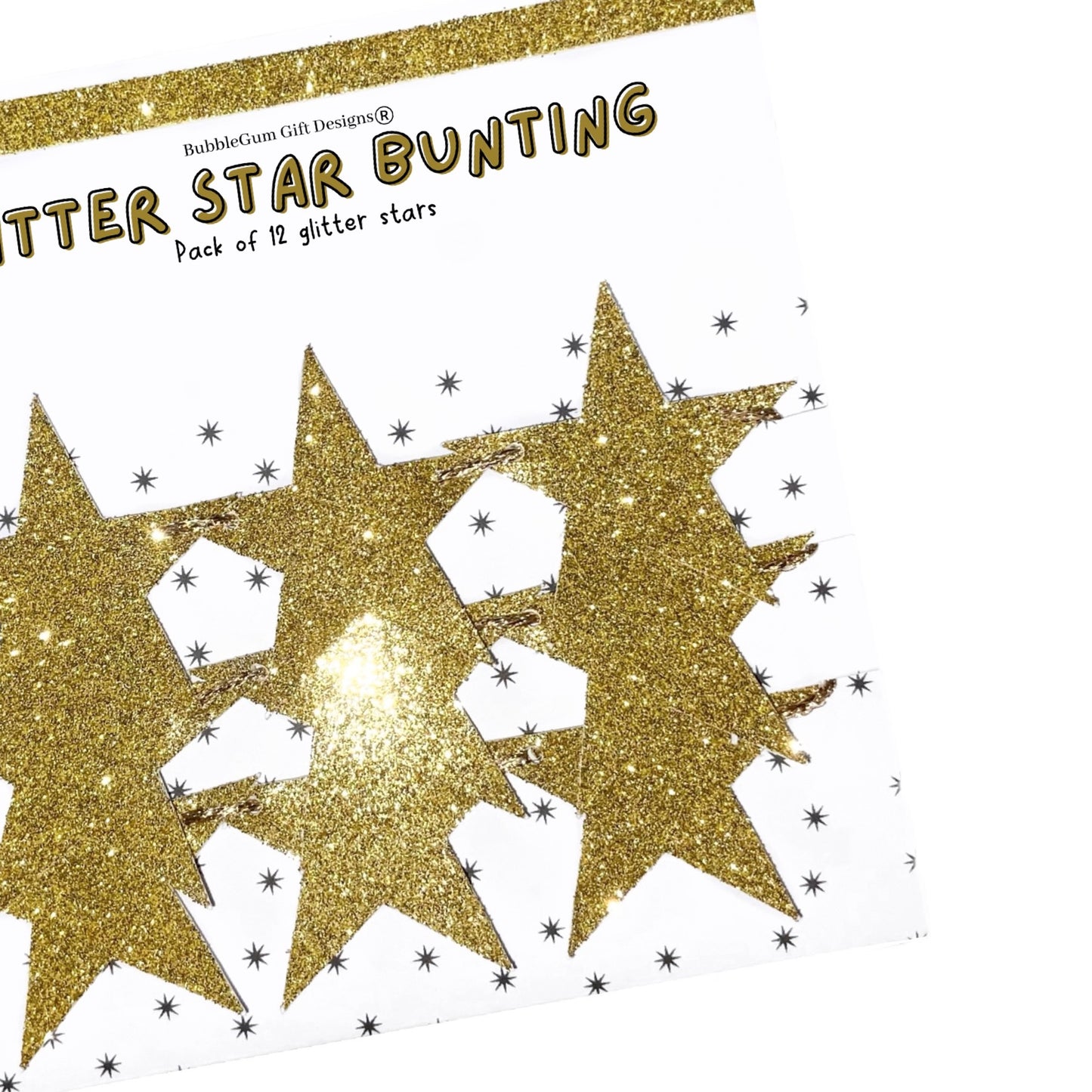 Gold glitter stars garland, New Years Eve celestial decorations, Sparkly gold Christmas stars, 2 sizes available