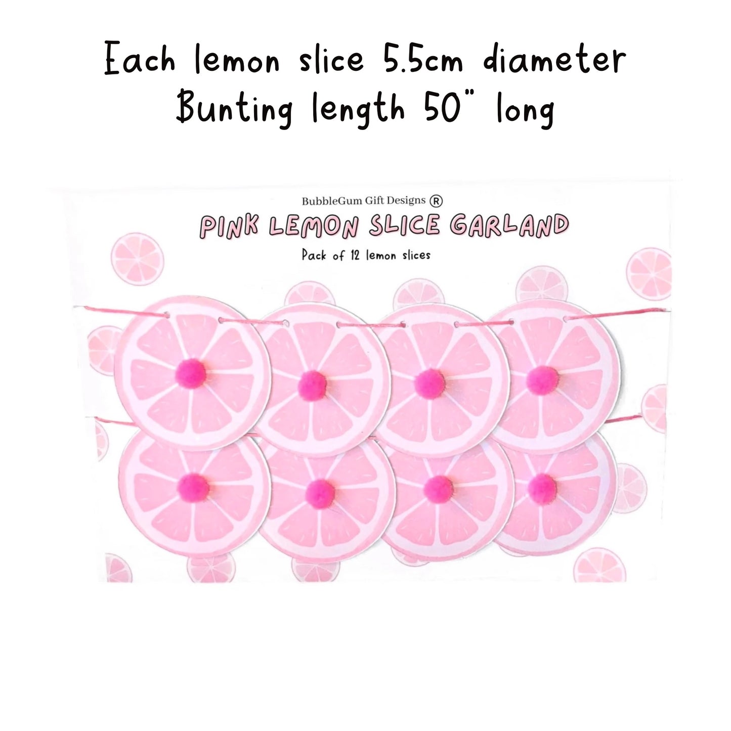 Pink lemon mini garland with pom poms Lemon decor for pink lemonade party or Summer Birthday Mini lemon