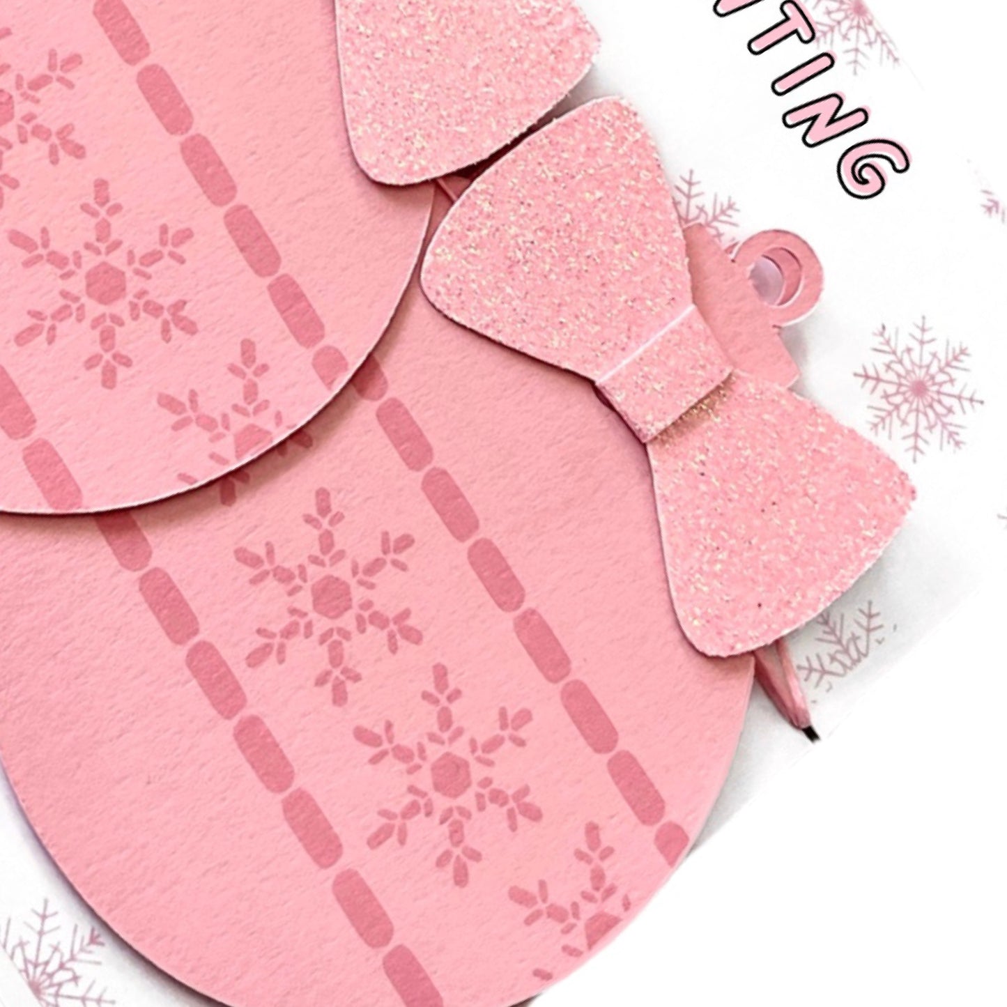 Pink baubles snowflake design Christmas decoration with pink glitter bow Christmas garland Shabby chic Christmas style