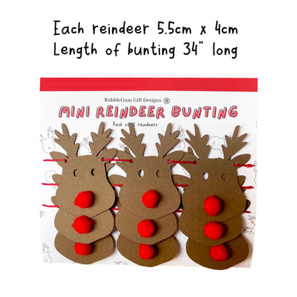 Reindeer mini bunting Reindeer Christmas decorations with red Pom Pom nose Rudolph the red nosed reindeer garland