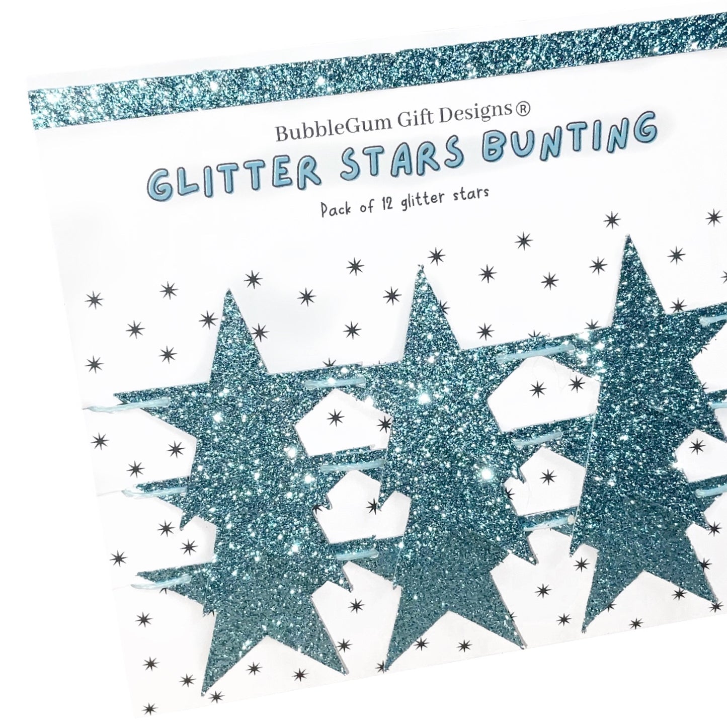 Glitter blue star garland, Merry and bright Christmas stars decoration, 2 sizes available