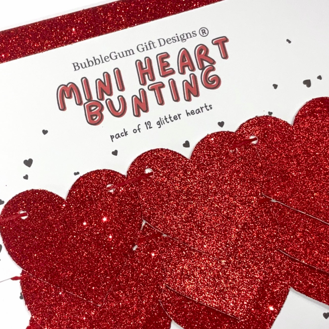 Mini red glitter heart garland, Sparkly hanging hearts kids Valentines day decor, Cute Valentines garland