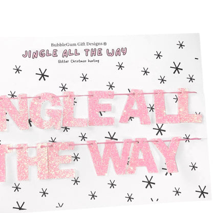 Mini Jingle all the way Christmas bunting glitter pink Christmas sign jingle bells sparkly pink bunting glamorous