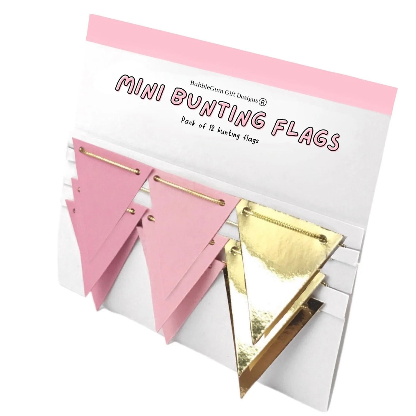 Pink and gold mini bunting flags, Pretty Mothers Day tea party decorations, Tiered tray decor, Breakfast in bed for mum