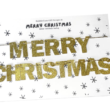 Mini Merry Christmas bunting, Pretty gold glitter Christmas sign