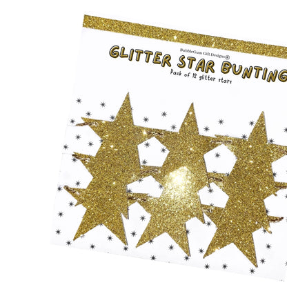 Gold glitter stars garland, New Years Eve celestial decorations, Sparkly gold Christmas stars, 2 sizes available