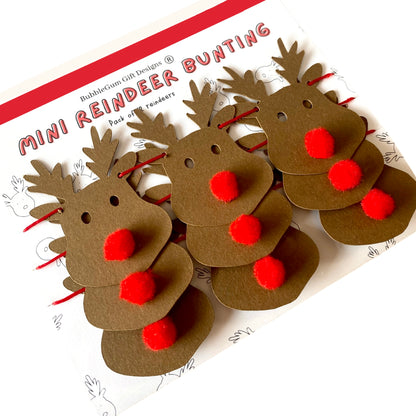 Reindeer mini bunting Reindeer Christmas decorations with red Pom Pom nose Rudolph the red nosed reindeer garland