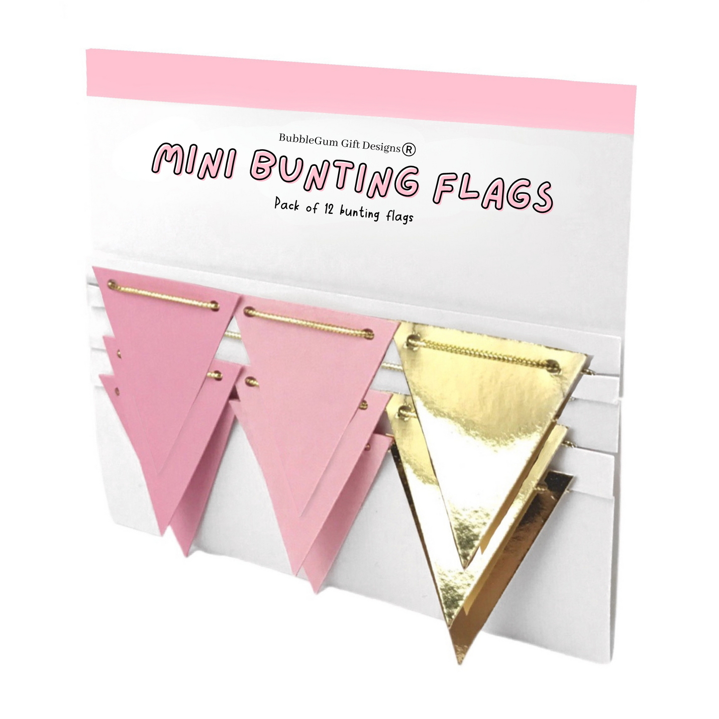 Pink and gold mini bunting flags, Pretty Mothers Day tea party decorations, Tiered tray decor, Breakfast in bed for mum