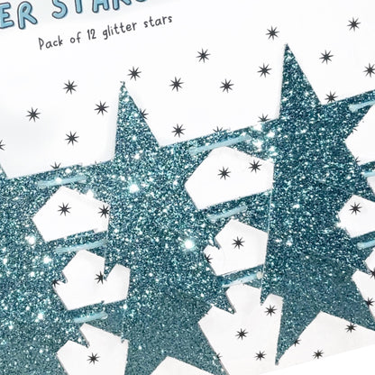 Glitter blue star garland, Merry and bright Christmas stars decoration, 2 sizes available