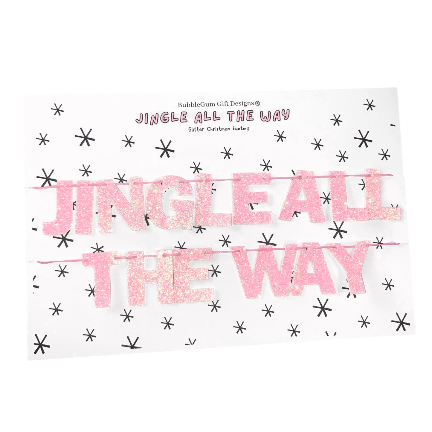 Mini Jingle all the way Christmas bunting glitter pink Christmas sign jingle bells sparkly pink bunting glamorous