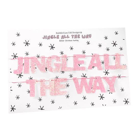 Mini Jingle all the way Christmas bunting glitter pink Christmas sign jingle bells sparkly pink bunting glamorous