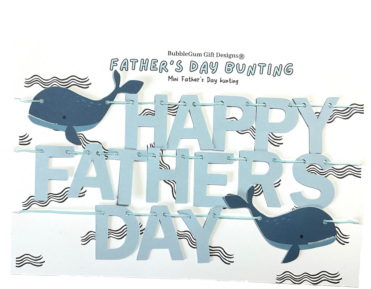 Happy Fathers Day mini bunting, Blue whale theme sign, Cute gift for daddy