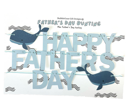 Happy Fathers Day mini bunting, Blue whale theme sign, Cute gift for daddy