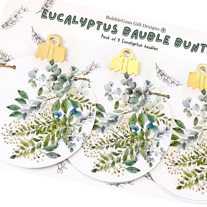 Eucalyptus Christmas bauble paper garland, Green foliage watercolour Christmas decoration bauble shaped