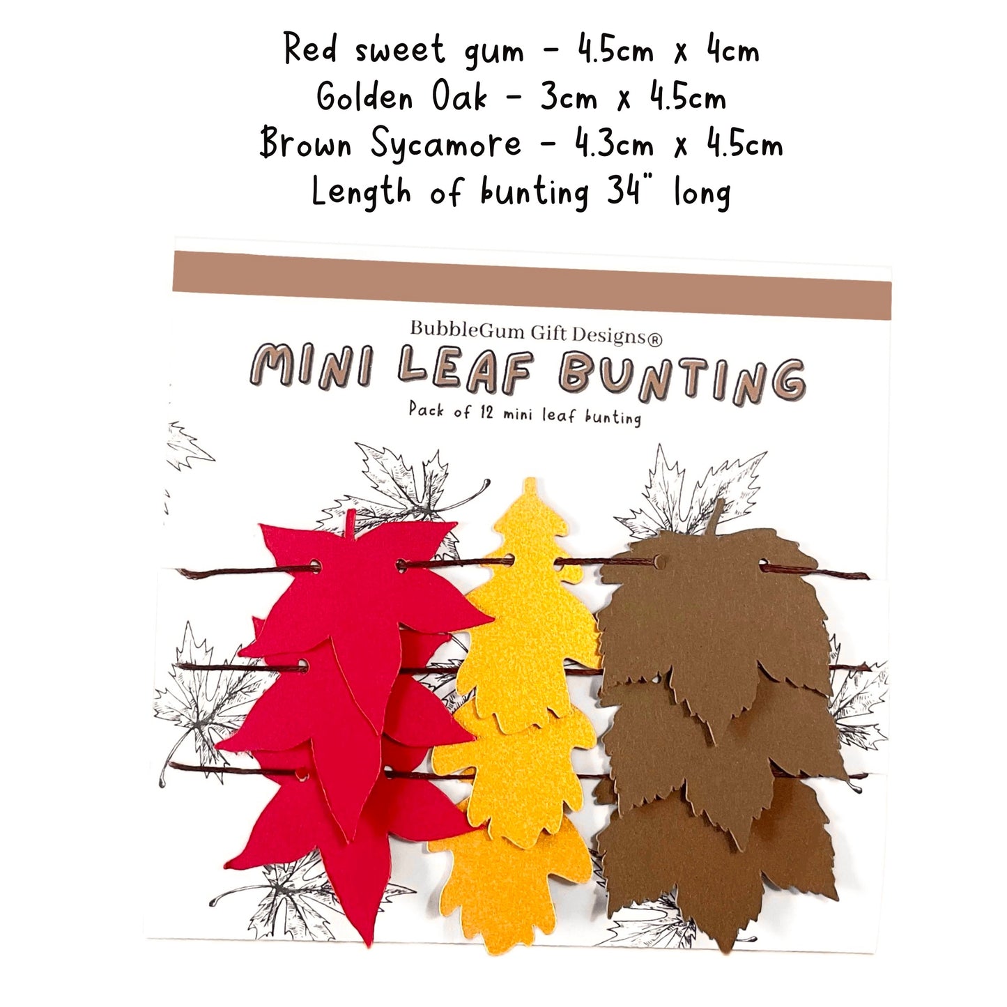 Mini garland Autumn leaves, red sweet gum, golden oak, brown sycamore bunting