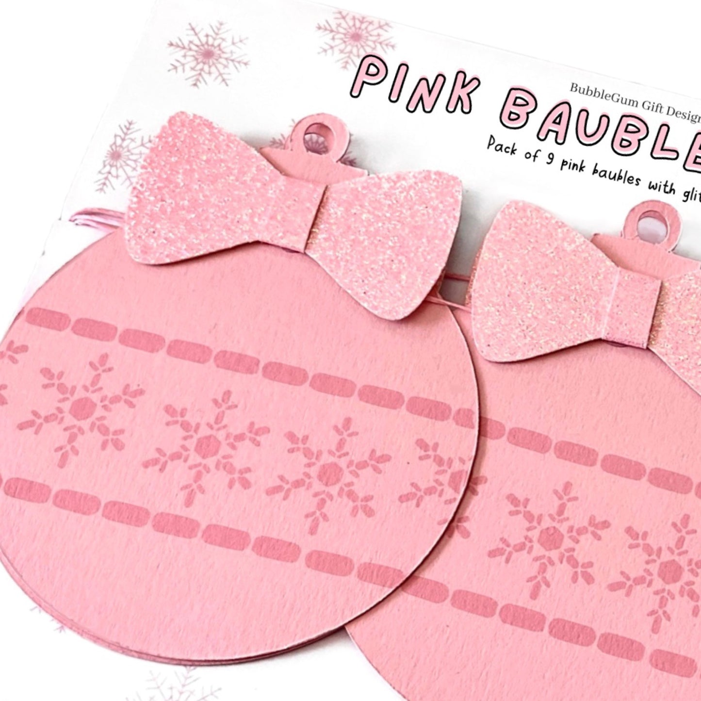 Pink baubles snowflake design Christmas decoration with pink glitter bow Christmas garland Shabby chic Christmas style