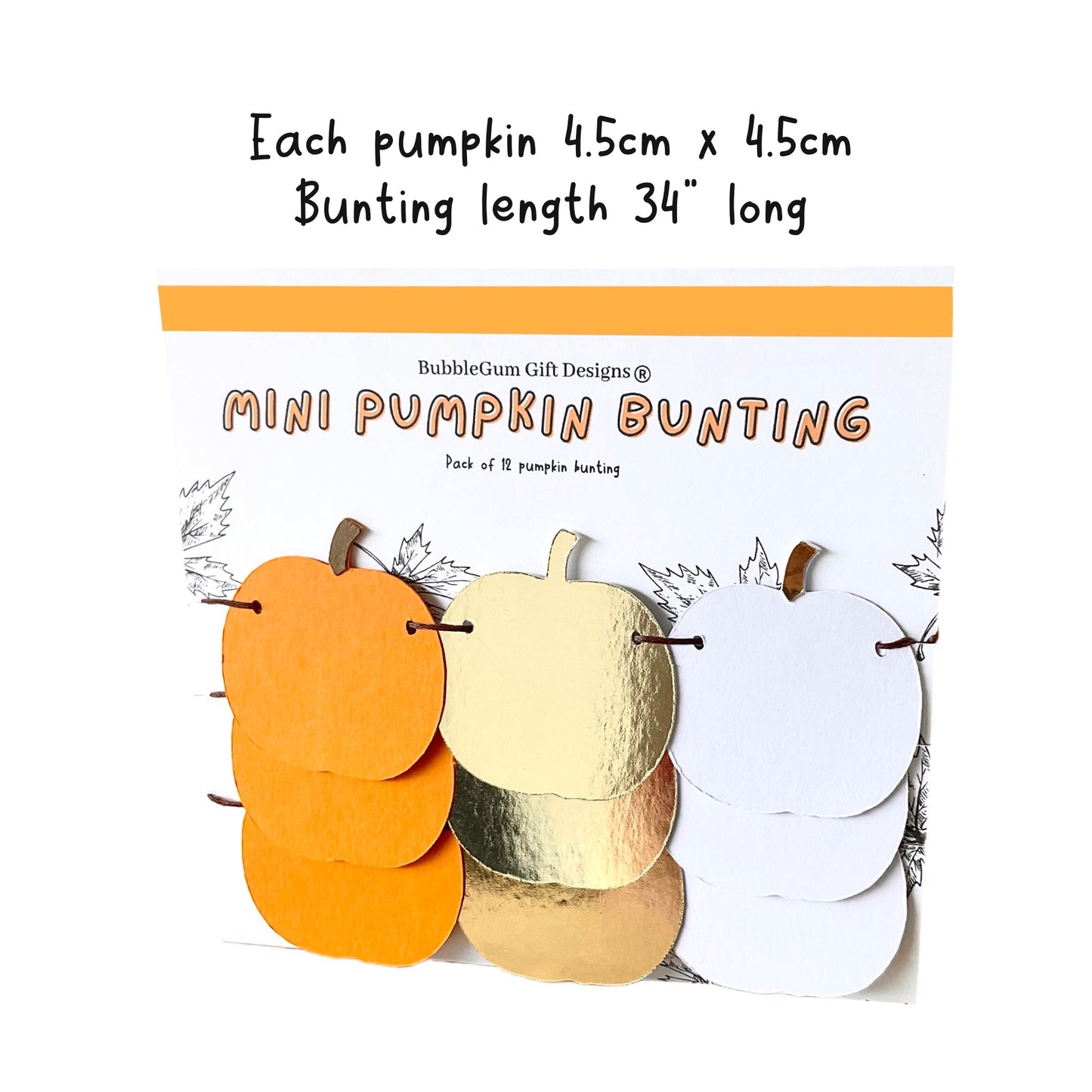 Mini Trio of pumpkins bunting, Orange white gold cute pumpkins for Autumn, Little pumpkin decorations