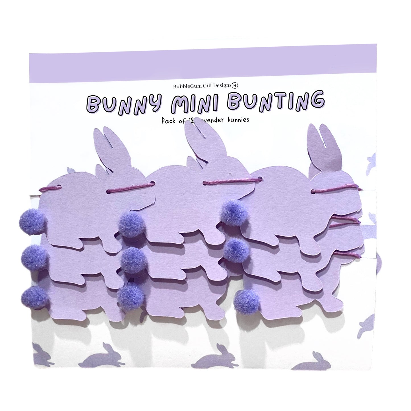 Mini purple bunny garland, Bunny rabbit Easter garland, Pastel purple bunnies with cute pom pom tails