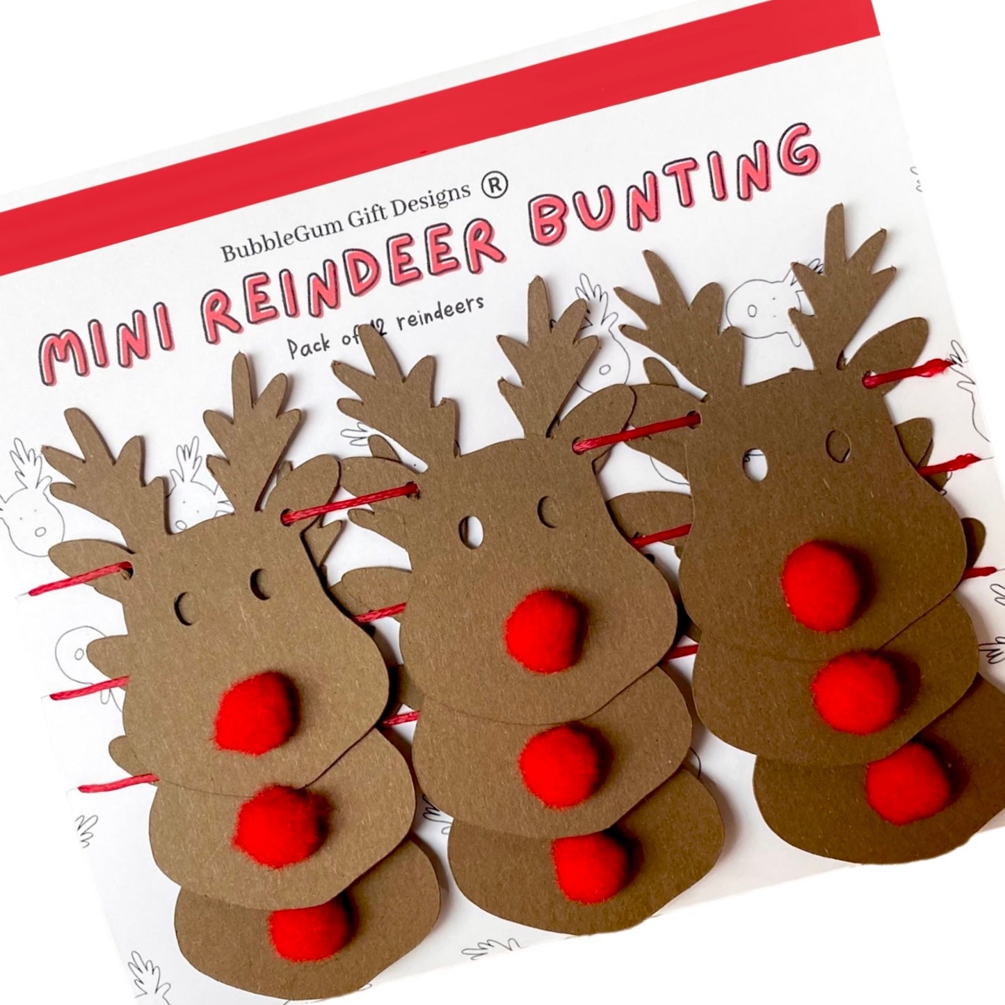 Reindeer mini bunting Reindeer Christmas decorations with red Pom Pom nose Rudolph the red nosed reindeer garland