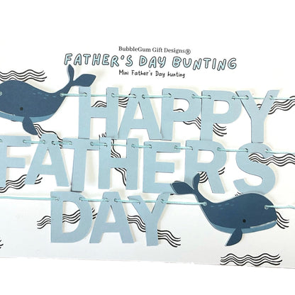 Happy Fathers Day mini bunting, Blue whale theme sign, Cute gift for daddy