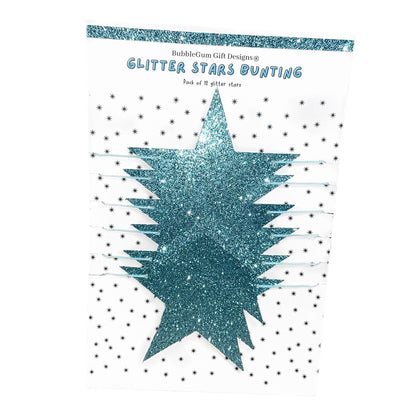 Glitter blue star garland, Merry and bright Christmas stars decoration, 2 sizes available