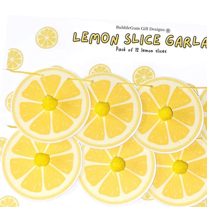 Mini lemon garland citrus decor, Cute lemon slices with pom pom centres, Fruit baby shower decorations