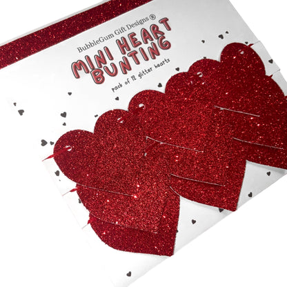 Mini red glitter heart garland, Sparkly hanging hearts kids Valentines day decor, Cute Valentines garland