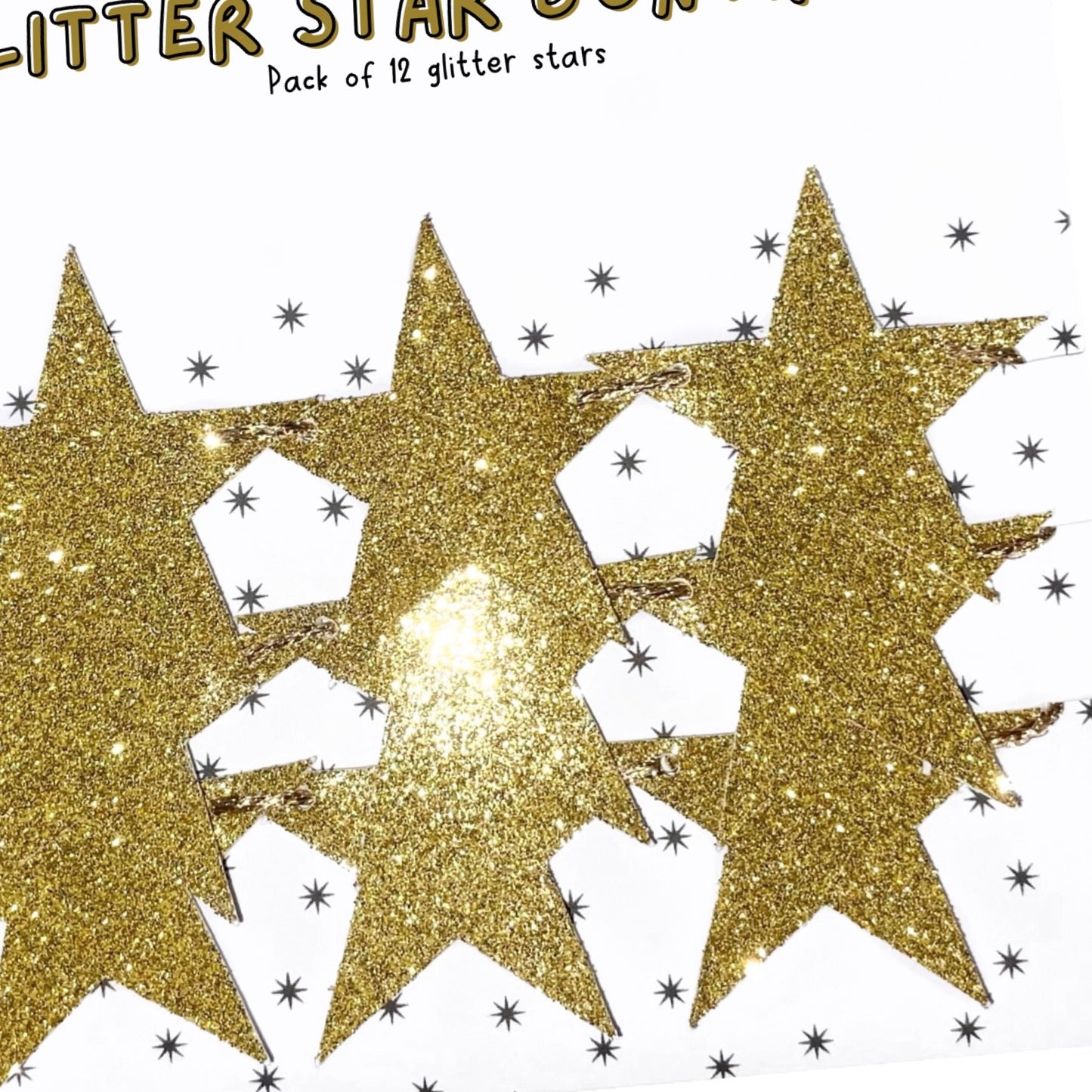 Gold glitter stars garland, New Years Eve celestial decorations, Sparkly gold Christmas stars, 2 sizes available