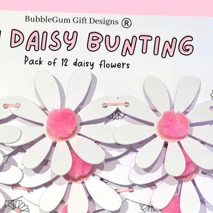 Mini White Daisy Mini Bunting Pretty Wild Daisy Flower Garland with Pink Pom Pom Centres Small Easter Spring Decor Mothers Day Ideas to Decorate Daisy Bunting