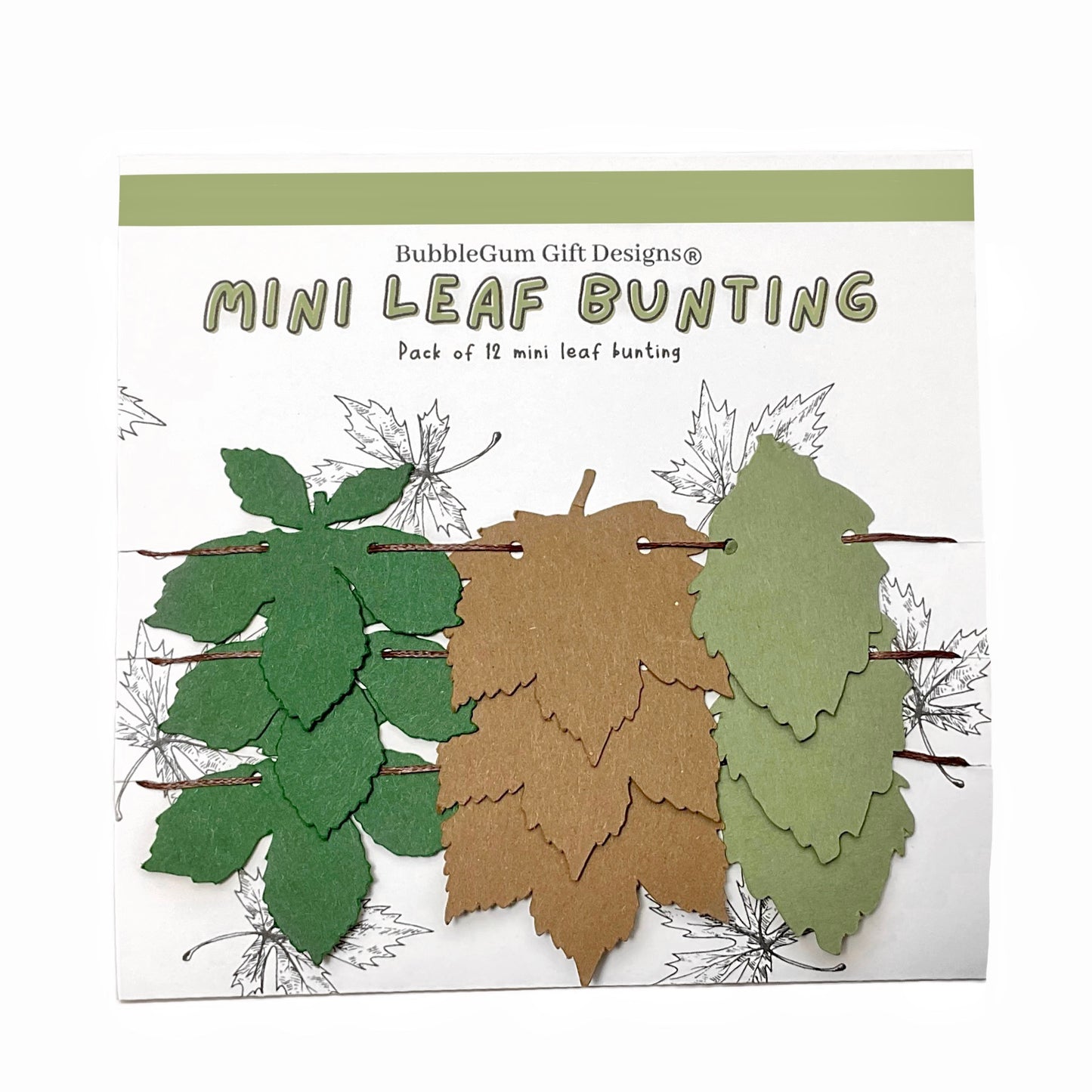 Mini leaf bunting Autumn decor, Chestnut tree Sycamore Sage green Birch tree, Leaf garland mini bunting Fall decorations for shelf decor