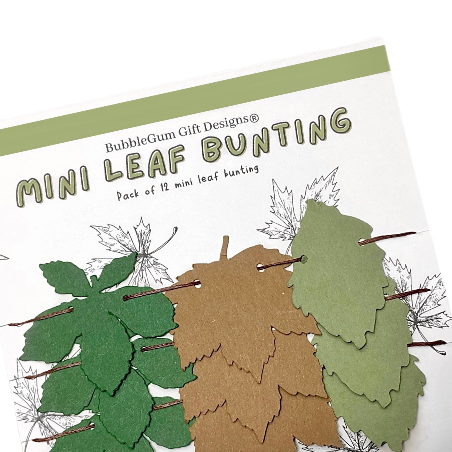 Mini leaf bunting Autumn decor, Chestnut tree Sycamore Sage green Birch tree, Leaf garland mini bunting Fall decorations for shelf decor