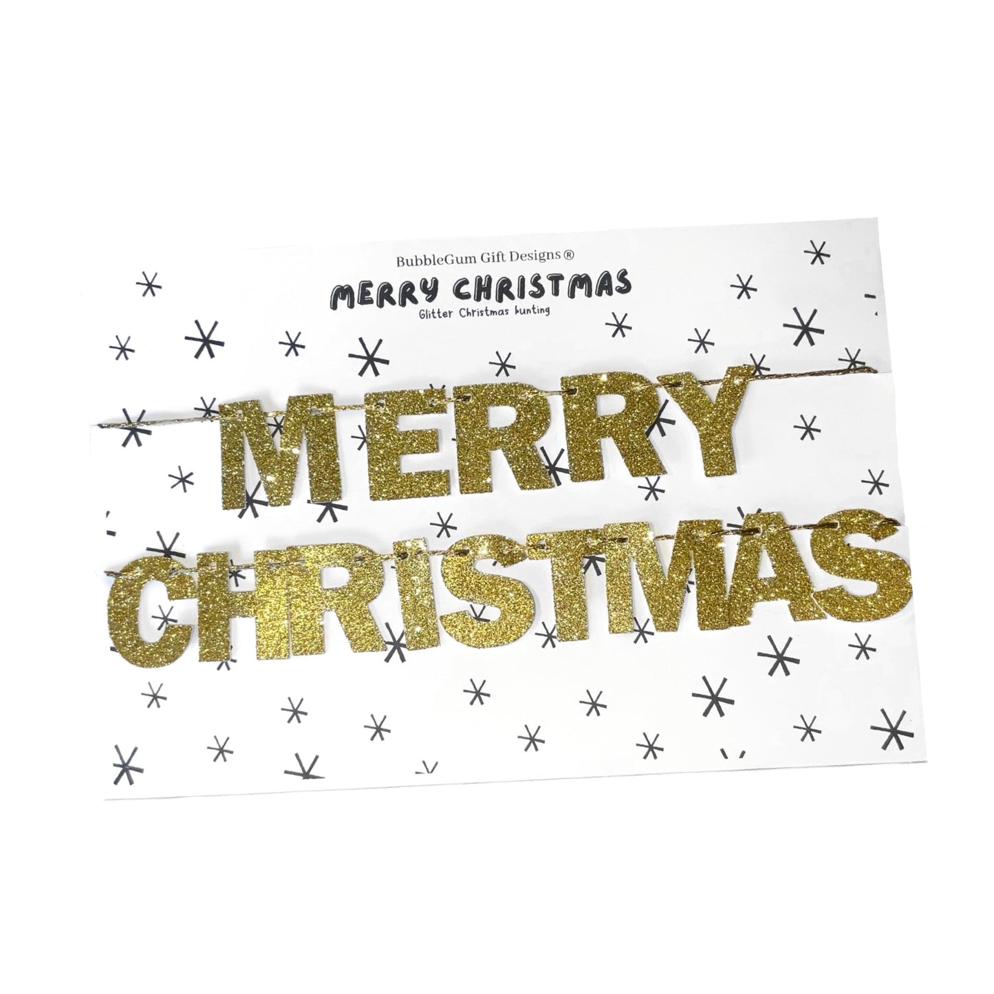 Mini Merry Christmas bunting, Pretty gold glitter Christmas sign