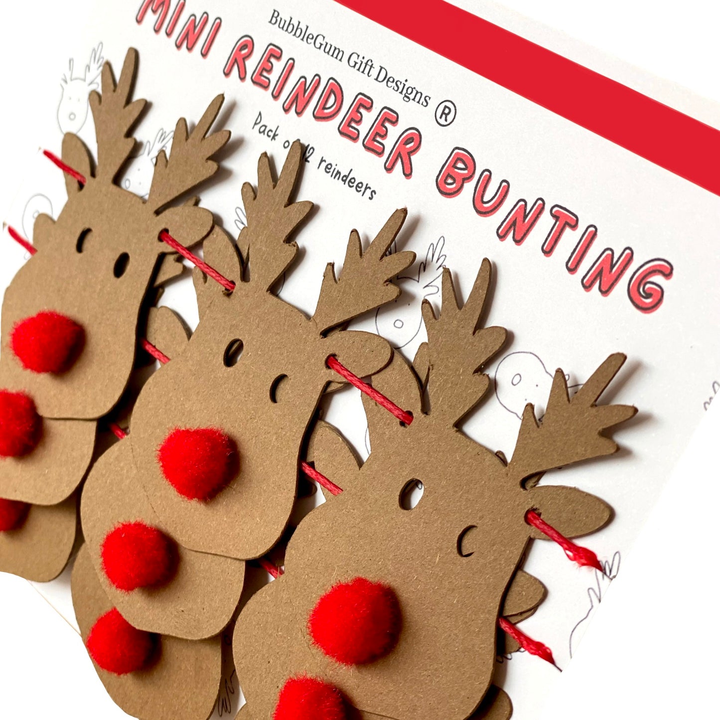 Reindeer mini bunting Reindeer Christmas decorations with red Pom Pom nose Rudolph the red nosed reindeer garland