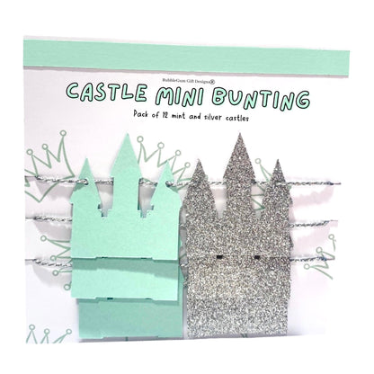 Mini princess castle mini bunting First birthday bookshelf decor for princess bedroom, Princess party decor mint and silver