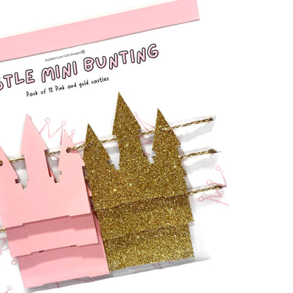 Mini Princess castle garland, Fairy tale princess theme party, Pink and gold castle mini bunting, Princess baby shower shelf decor