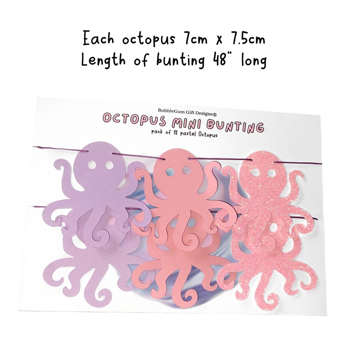 First birthday kids cute Octopus mini bunting, Under the sea decor pastel pink and purple Kraken garland birthday decorations