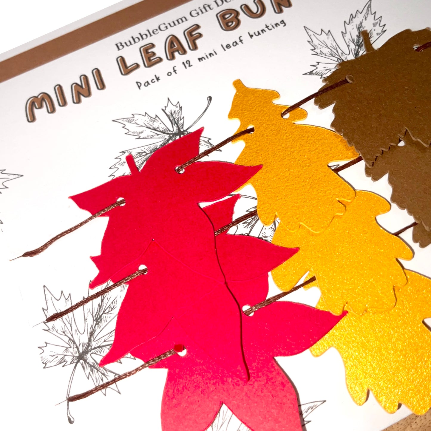 Mini garland Autumn leaves, red sweet gum, golden oak, brown sycamore bunting