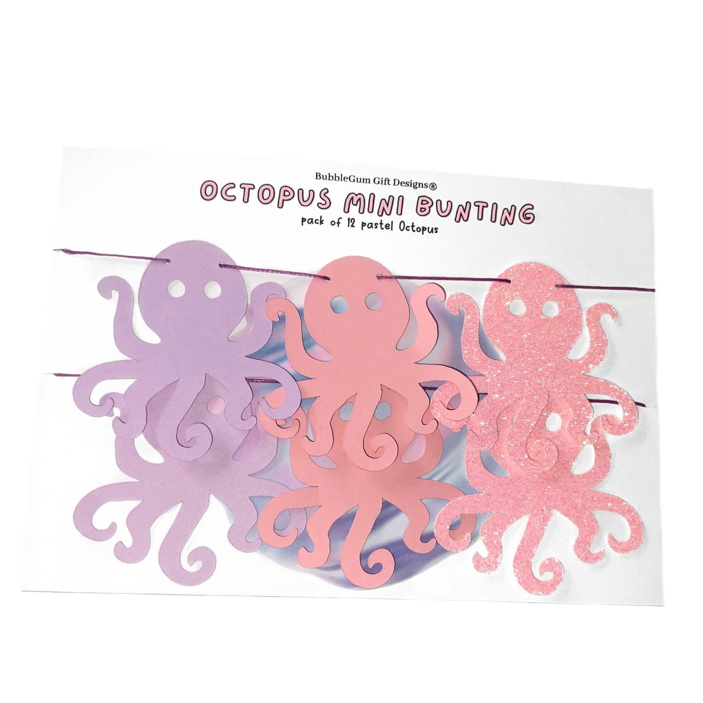 First birthday kids cute Octopus mini bunting, Under the sea decor pastel pink and purple Kraken garland birthday decorations