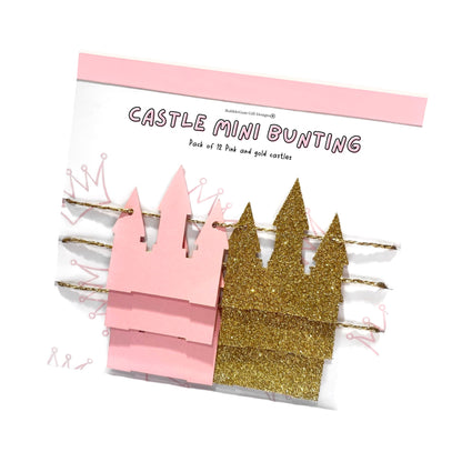 Mini Princess castle garland, Fairy tale princess theme party, Pink and gold castle mini bunting, Princess baby shower shelf decor