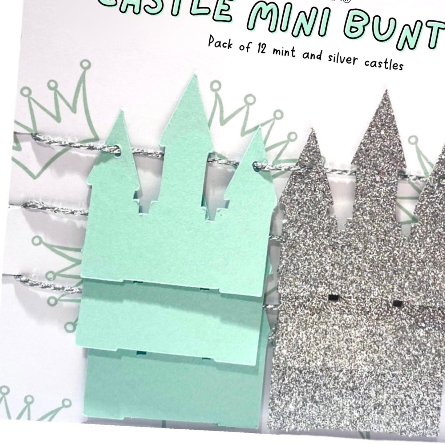 Mini princess castle mini bunting First birthday bookshelf decor for princess bedroom, Princess party decor mint and silver