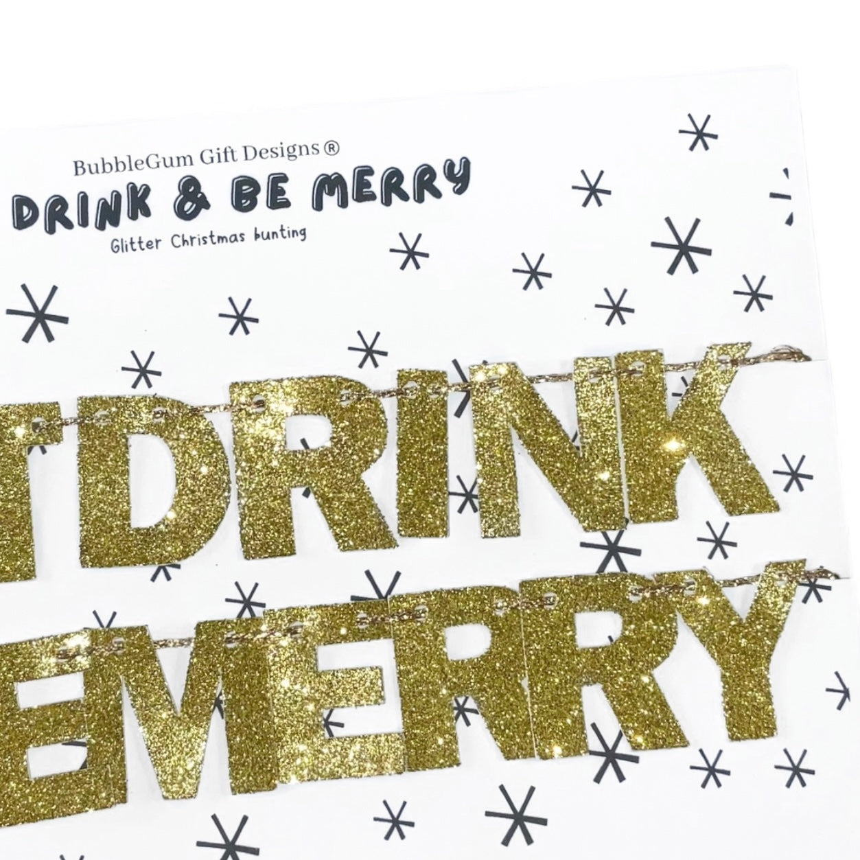 Mini gold glitter Eat drink and be Merry bunting, Sparkly festive Christmas decoration