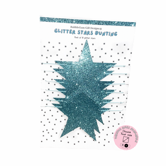 Glitter blue star garland, Merry and bright Christmas stars decoration, 2 sizes available