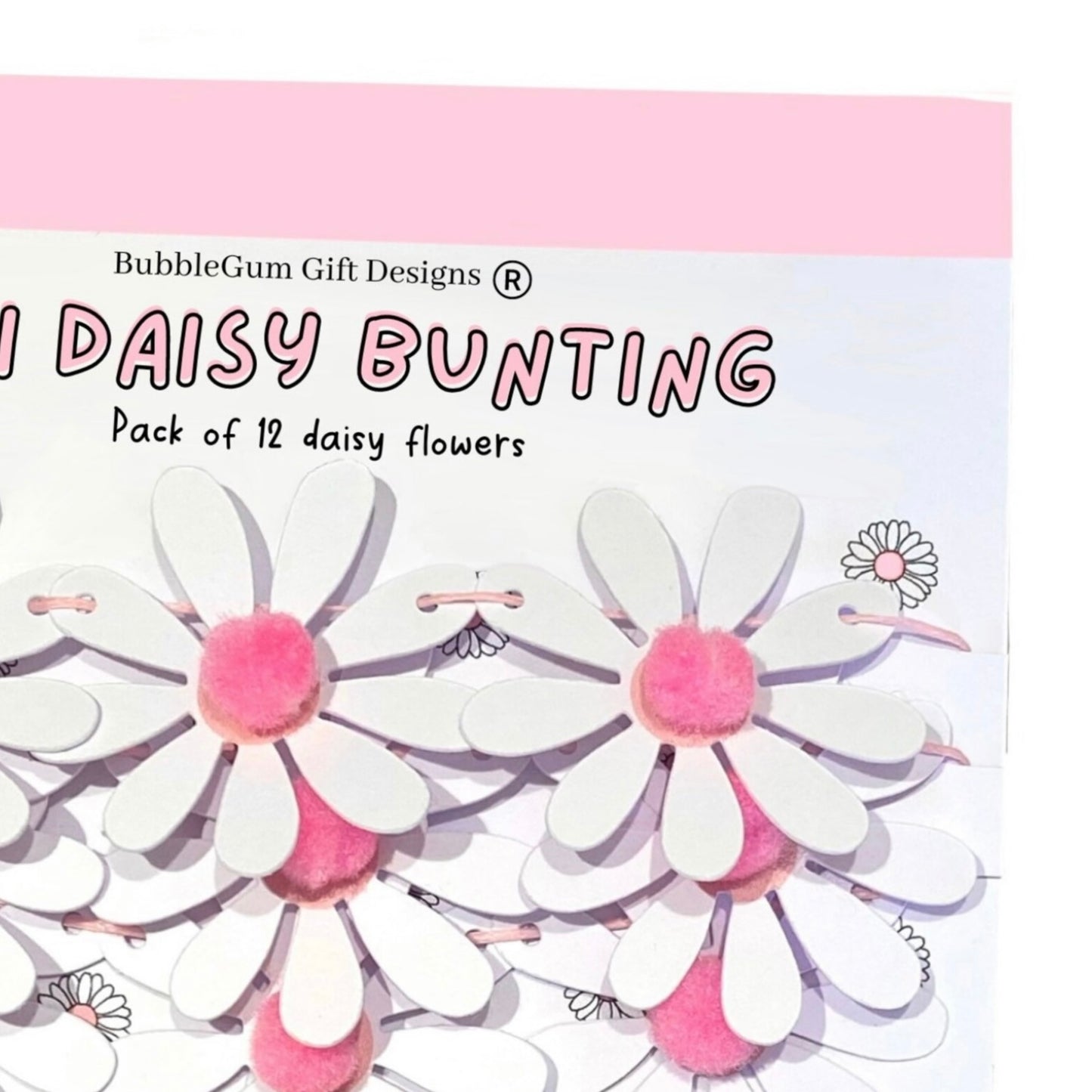 Mini White Daisy Mini Bunting Pretty Wild Daisy Flower Garland with Pink Pom Pom Centres Small Easter Spring Decor Mothers Day Ideas to Decorate Daisy Bunting