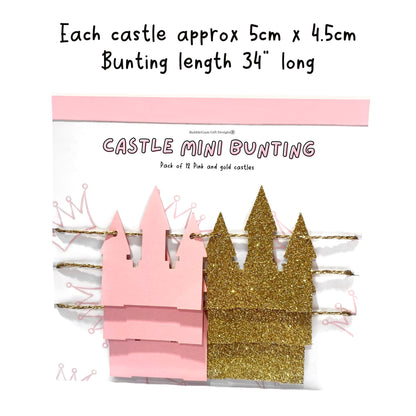 Mini Princess castle garland, Fairy tale princess theme party, Pink and gold castle mini bunting, Princess baby shower shelf decor