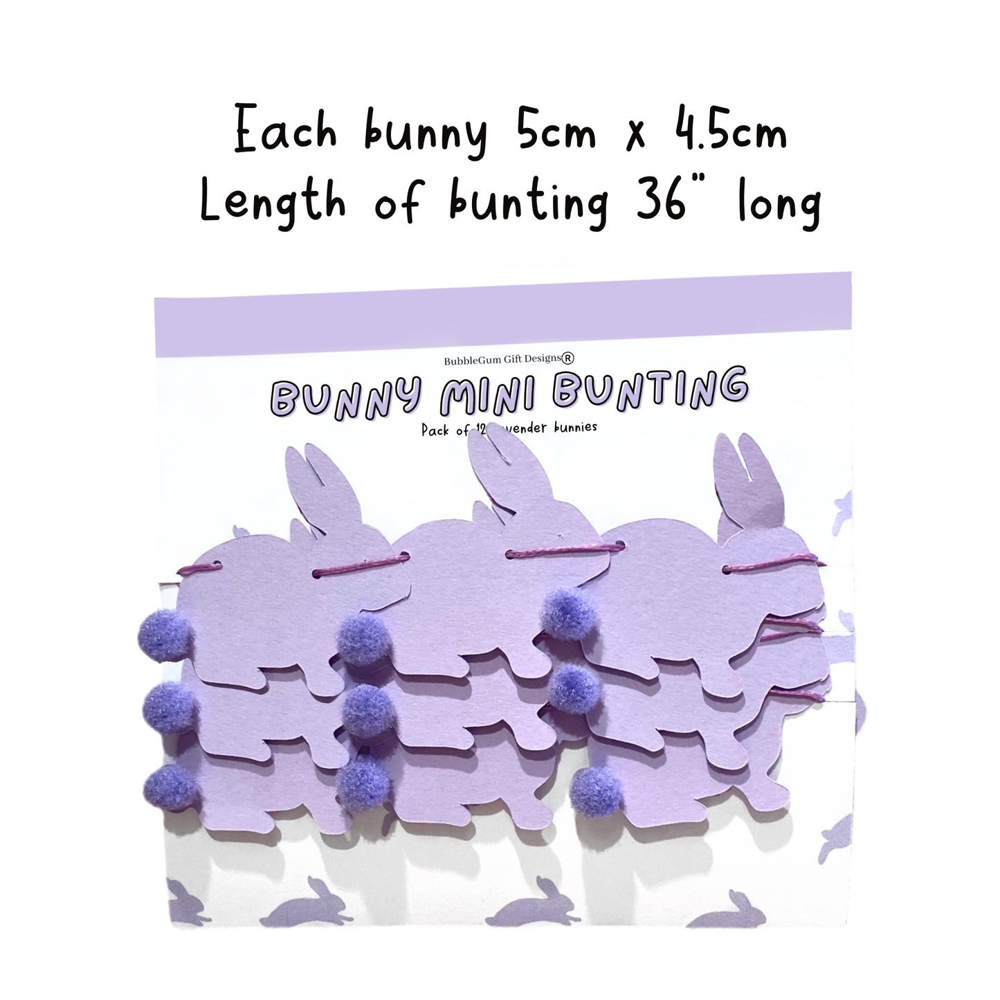 Mini purple bunny garland, Bunny rabbit Easter garland, Pastel purple bunnies with cute pom pom tails