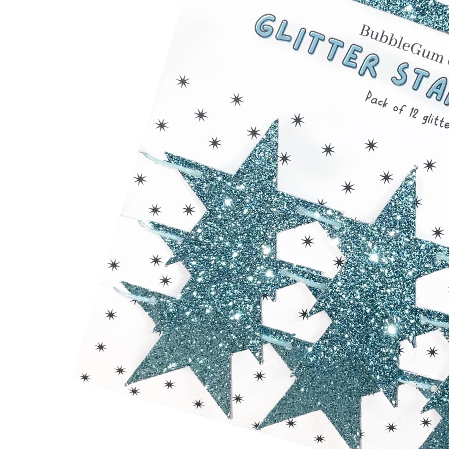 Glitter blue star garland, Merry and bright Christmas stars decoration, 2 sizes available