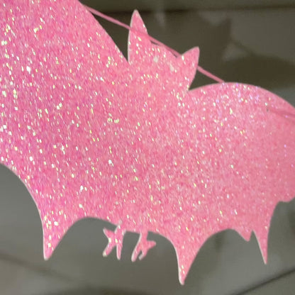 Glitter pink Halloween bats garland, Pastel Halloween bat decorations, Bat cute girly bunting